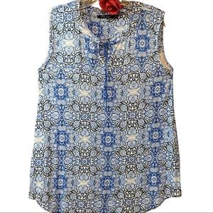 Max Jeans Long Top Sleeveless Ties at neck Blue, White & Black Med EUC